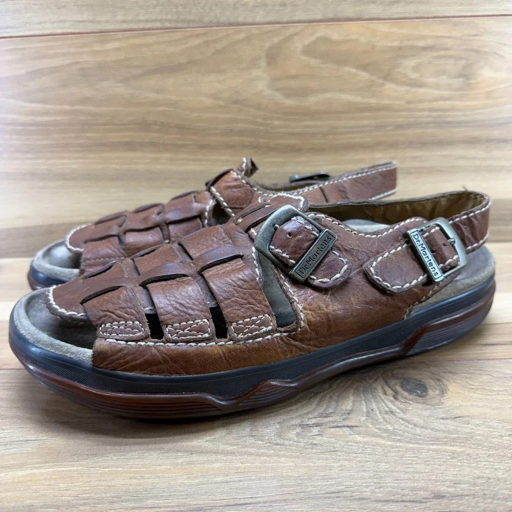 Dr Martens‎ Fisherman Sandals Mens 11 Y2K Brown Leather Slip On 8B52